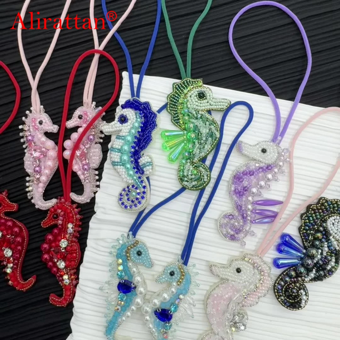 

Alirattan, новинка 2025, сумка для украшения из бисера ручной работы для морских животных, висит с бриллиантами, брелок в виде морского конька, сумка с подвеской