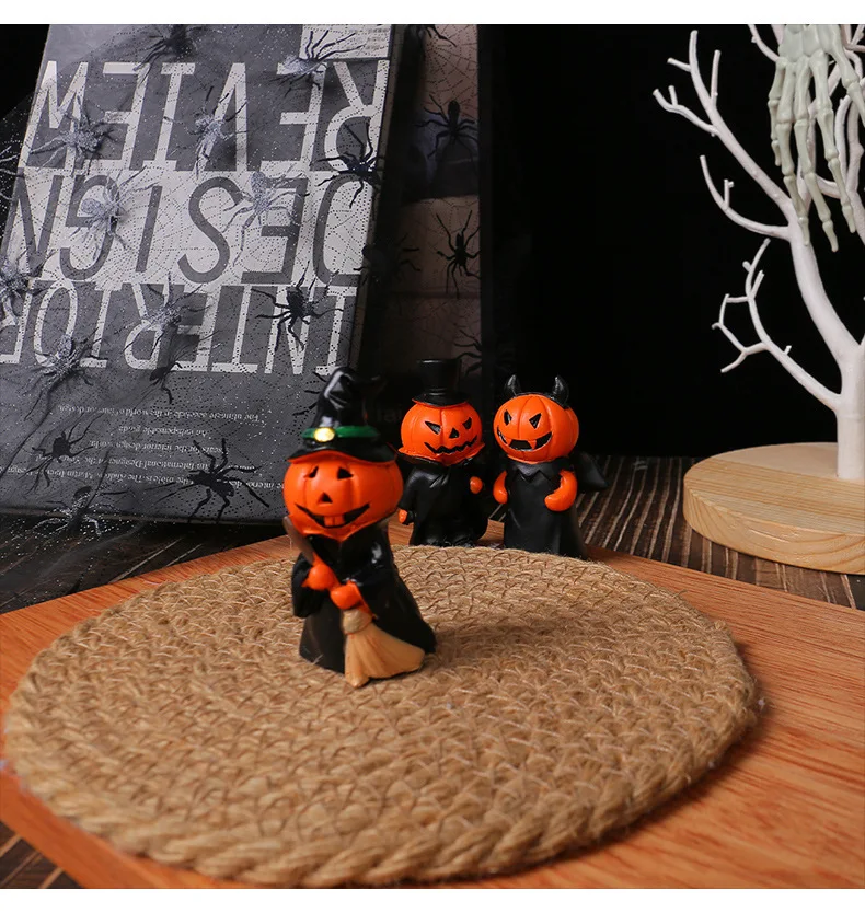 

3pcs Halloween Mini Resin Pumpkin Figurines Cute Tiny Statues Home Party Decor Halloween Embellishments Miniature