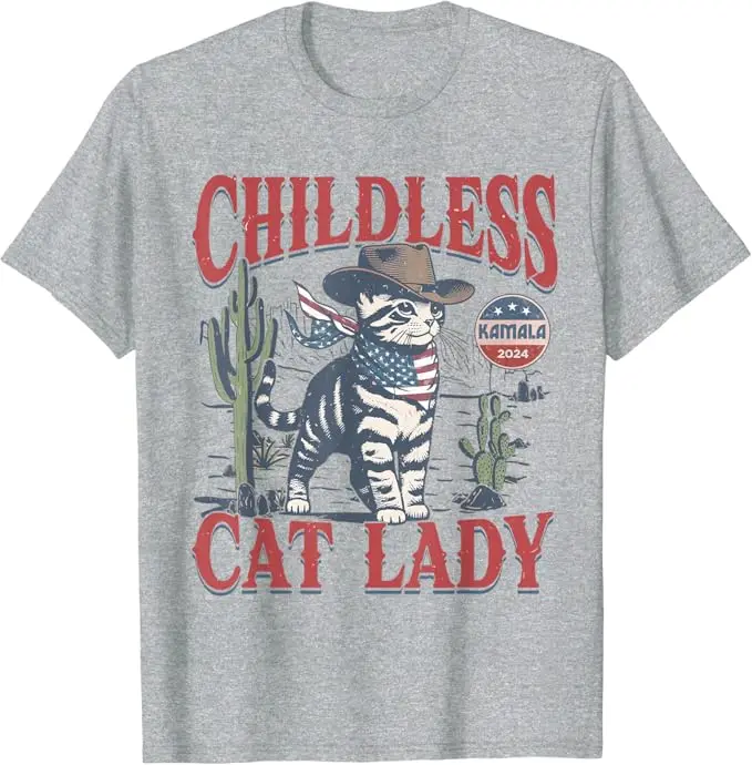 T-shirt humoristique sans enfant Cowboy Cat Lady pour Kamala Corp, V18e, Sarcastique, Cadeaux concepistes, T-shirt pour les droits des femmes, GBP