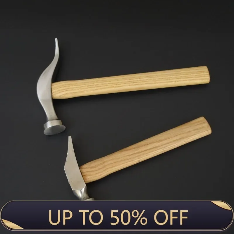 Stainless Steel Handmade Shoe Upper Hammer Professional DIY Drilling Holes Leather Tools Small Hammer Anti-slip Wooden Handle