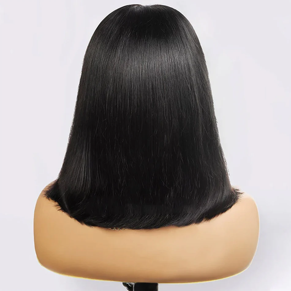 Peluca de cabello humano liso de 13x4, postizo de encaje frontal transparente, corte Bob corto, predespuntado pelo Natural, pelo Remy sin pegamento, 12A, a la venta