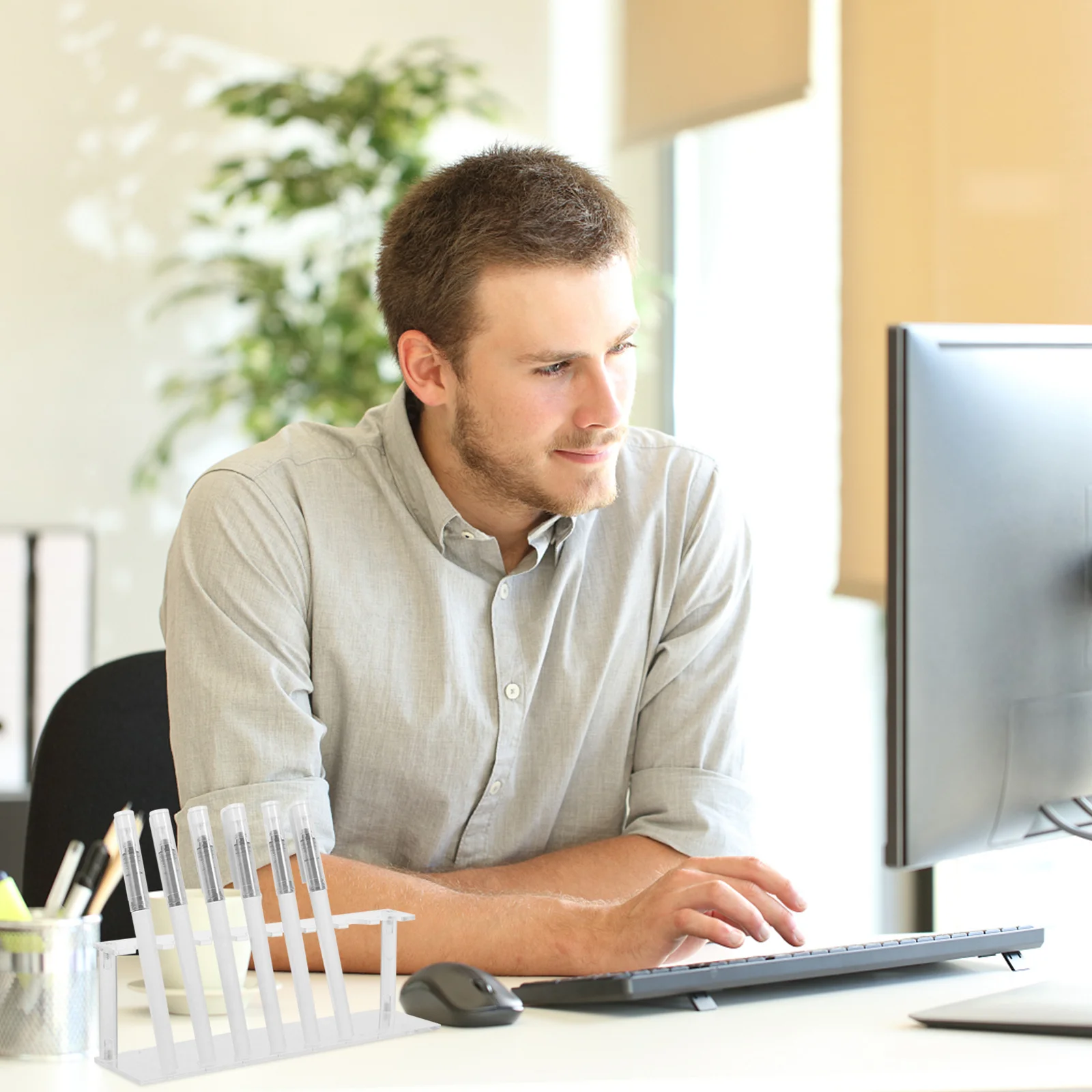 1 مجموعة حامل قلم أكريليك عرض موقف المنظم رف لأقلام الكرة علامات أقلام ماكياج فرش تخزين مكتب حل مرتب #4