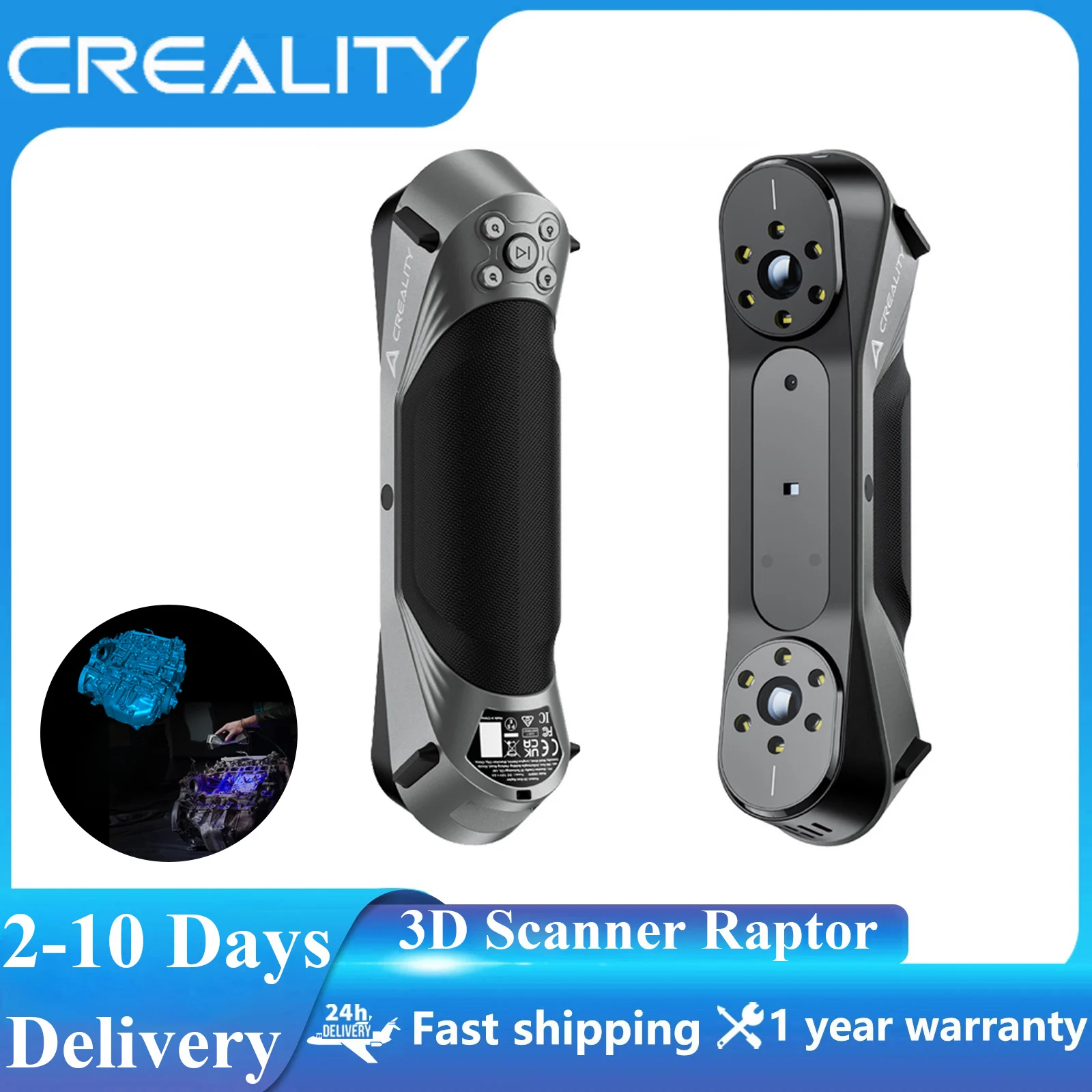 

3D-сканер Creality Raptor CR-Scan 3D-печать Ручное сканирование Точность 0,02 мм Скорость сканирования 60 кадров в секунду Синий лазерный сканер NIR Light