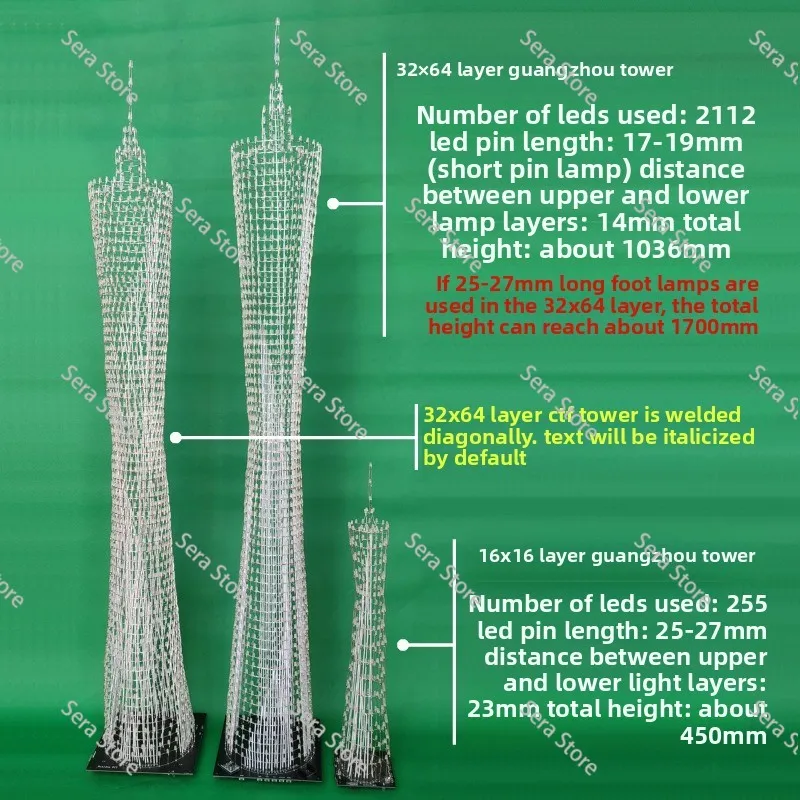64-Floor Canton Tower DIY Kit LED Small Waist Light Cube Electronic Production Parts