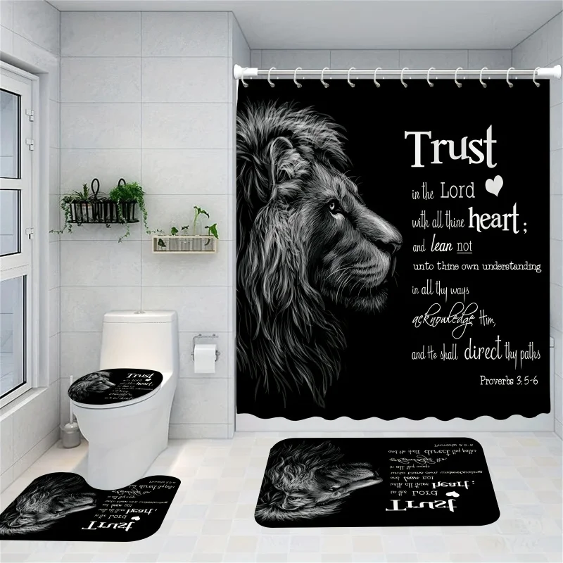 

Роскошный набор предметов первой необходимости в стиле льва, 4 шт., аксессуары для ванной комнаты — водонепроницаемая занавеска для душа, нескользящий коврик, для