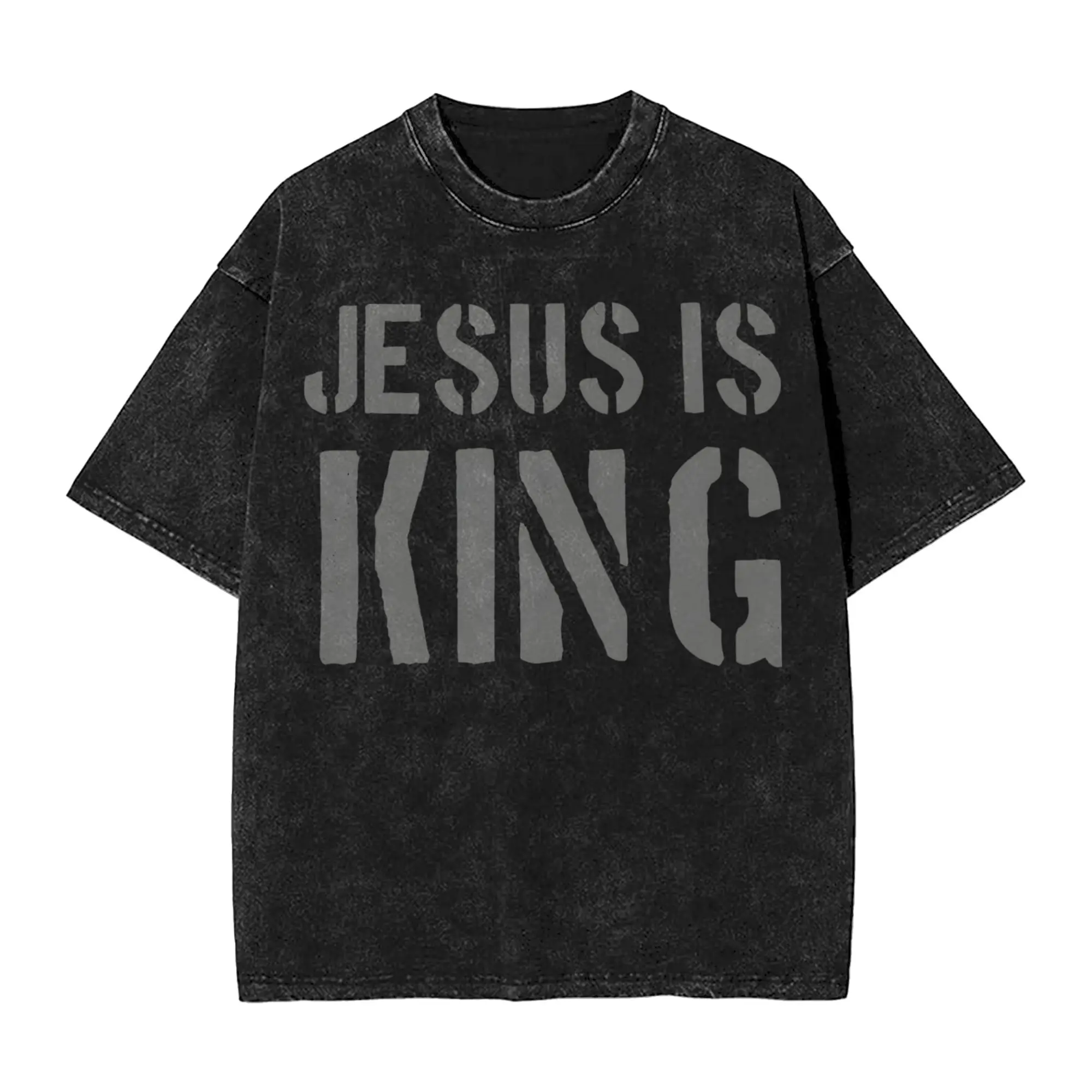 Jesus Is King - Christian Faith Outfit Washed T Shirt for Men Women Streetwear Hip Hop T-Shirts Summer  Tees Tops Cotton