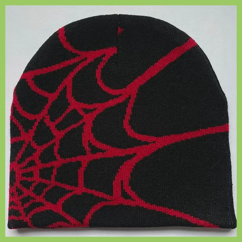 ABJT-Women Beanie Winter Warm Beanies Men Casual Skullies Outdoor Y2K Gothic Spider Pattern Wool Acrylic Knitted Hat A Durable