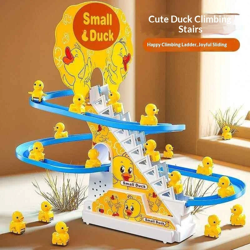 

Small Duck Yellow Duck Stair Climbing Toy Electric Track Roller Coaster With Light And Music For Toddler Baby 1 Year Old Kids