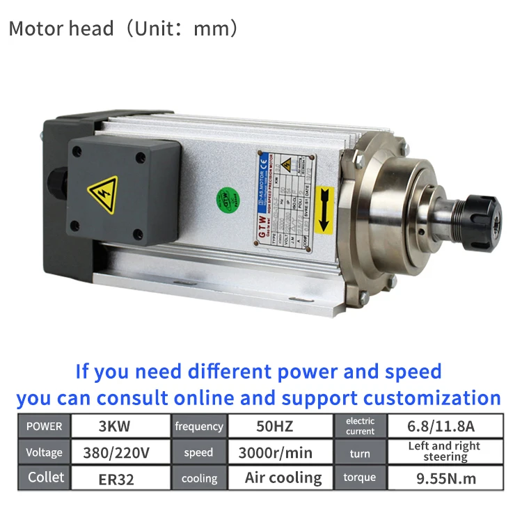 ER32 lathe with automatic cutter head air-cooled spindle motor for aluminum drilling and milling