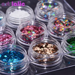 Round Nail Glitter Flakes, 3D Ultra-thin Sequins, Sparkly, DIY Tips, Dazzling Paillette, Nail Art Decorations, 12 Boxes per Set