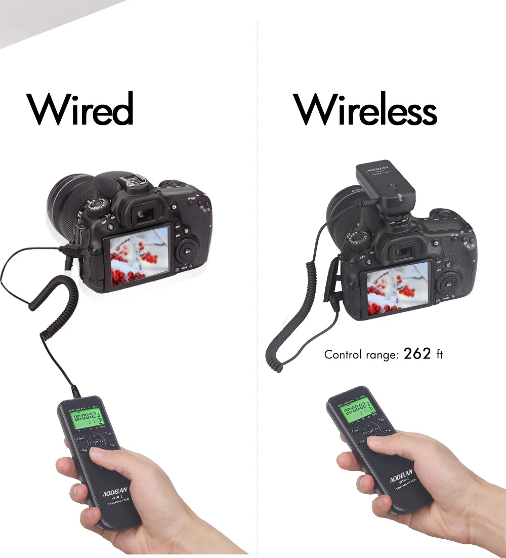 AODELAN WTR-2 bezprzewodowy zegar zdalnego sterowania spust migawki (C6 C8 N8 N10 S6 S8 O6 P6) kabel do aparatu Canon Nikon Sony