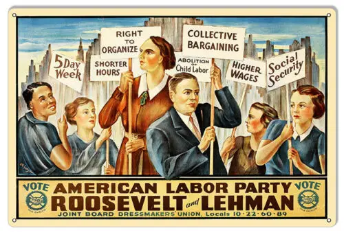 Nostalgic American Labor Party Roosevelt and Lehman 12×18