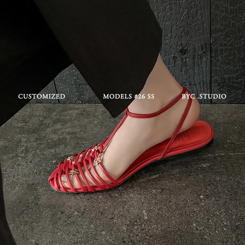 2026 summer women sandals natural leather plus size 22-25.5cm cowhide+microfiber weave+sheepskin buckle low heel women shoes view 6