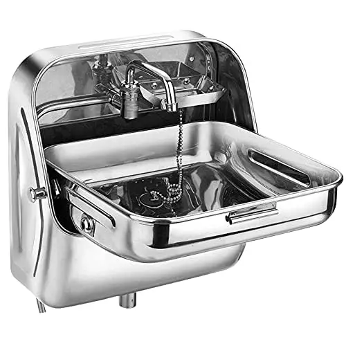 

Rv Sink, Portable Stainless Steel Folding Wash Basin, Collapsible Design, Wall-Mounted Square Rv Single Bowl Sink with Faucet for