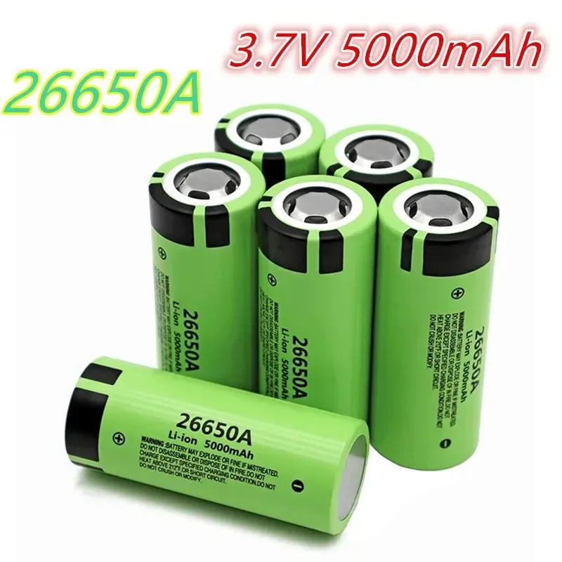 100% New Original high quality 26650A battery 5000mAh 3.7V 50A lithium ion rechargeable  LED flashlight+charger