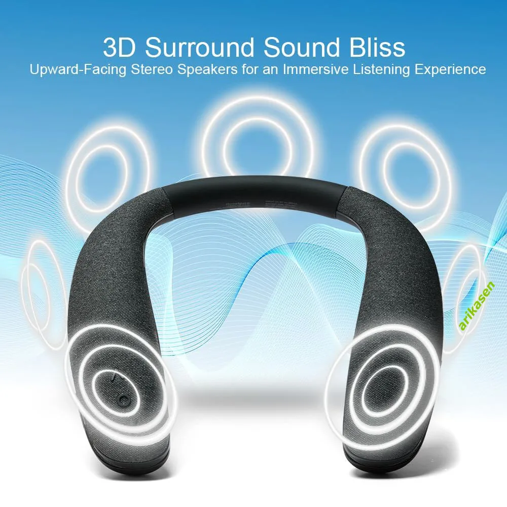 Wireless Neckband Speaker 3D Stereo Sound 12 Hrs Play Time Low Latency for Gaming/TV Type-C Charging Wearable Speaker Bluetooth