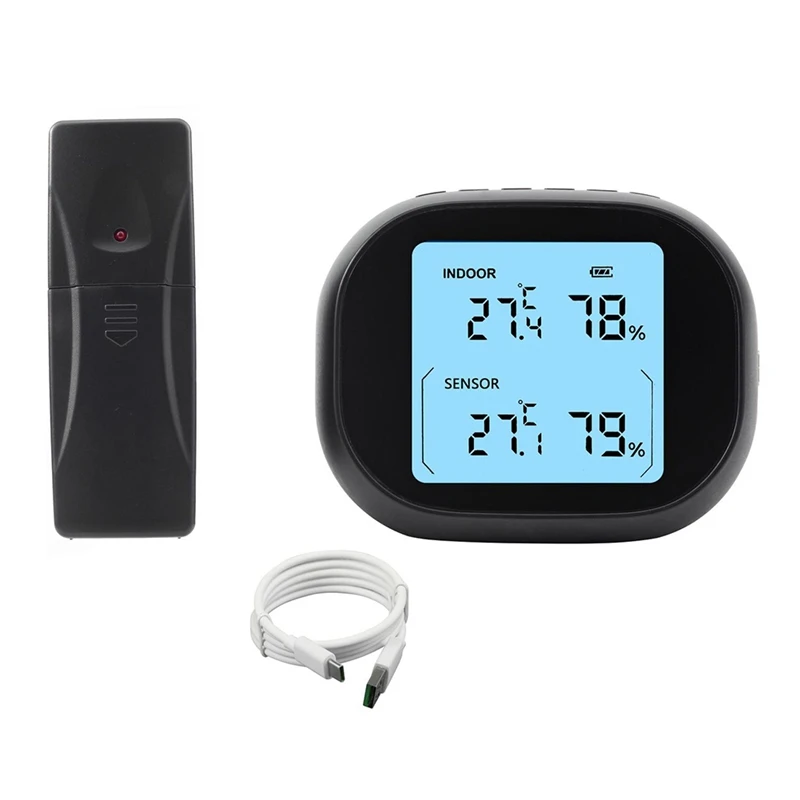 Wireless Digital Thermometer Weather Station Forecaster Indoor Outdoor Temperature Humidity Meter With LCD Screen 1 To 1 Black