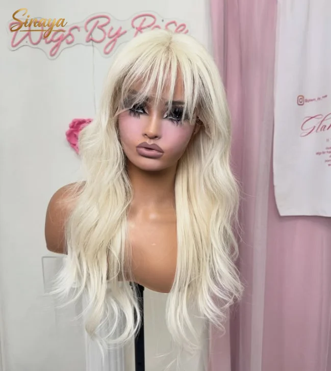 613 Blonde Body Wave Lace Front Wig With Bangs 13x4 HD Pre Plucked Glueless Synthetic Heat Resistant On Clearance Daily Cosplay