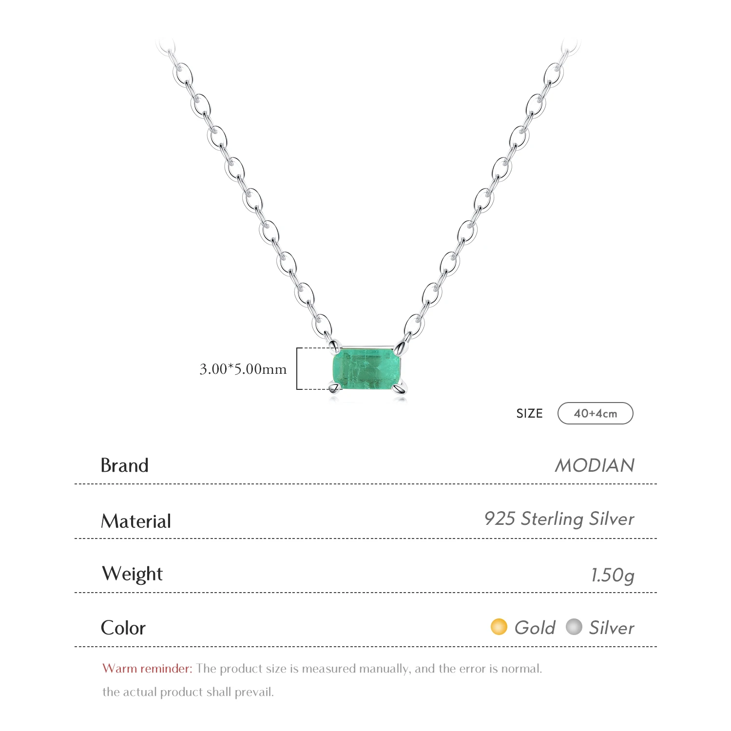 Modian Authentic 925 Sterling Silver Green Tourmaline Necklace Pendant for Women Fashion Bijoux Wedding Statement Jewelry Gifts