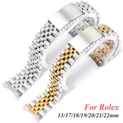 Curved End Stainless Steel Strap for Rolex DATEJUST Watchbands Solid Metal Band 13 17 18 19 20 21 22mm Men Bracelet Accessories