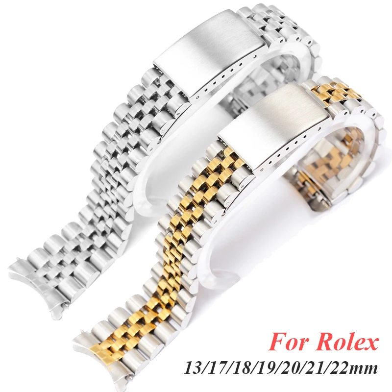 Curved End Stainless Steel Strap for Rolex DATEJUST Watchbands Solid Metal Band 13 17 18 19 20 21 22mm Men Bracelet Accessories