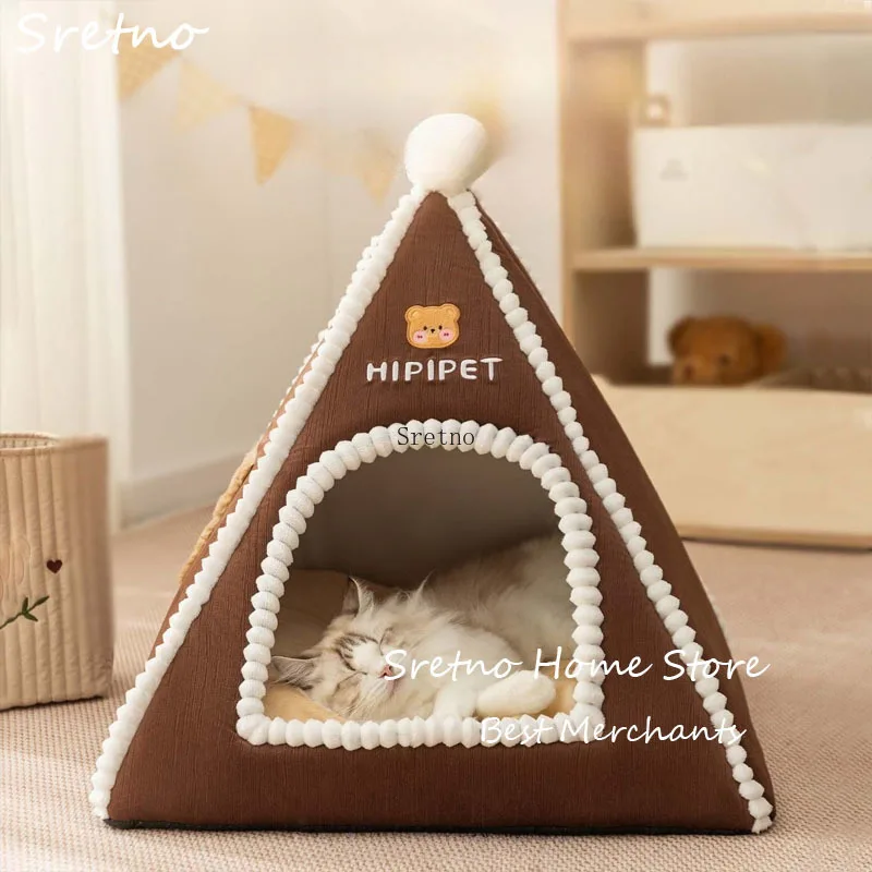

SRETNO Cat Bed Warm Winter Small Dog Kennel Detachable Washable Dog Beds Deep Sleep Tent Puppy Nest Cat House cama para gatos