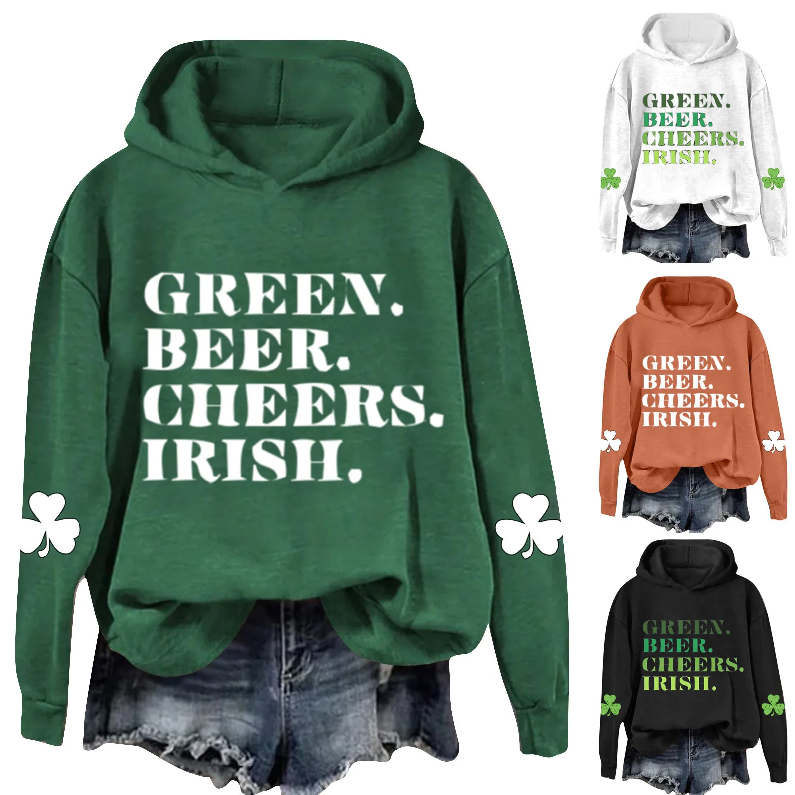 3.17 Happy St. Patrick’s Day Hoodies Long Sleeve Women Sweatshirt Ireland Festival Clovers Shamrock Print Pullovers Tops