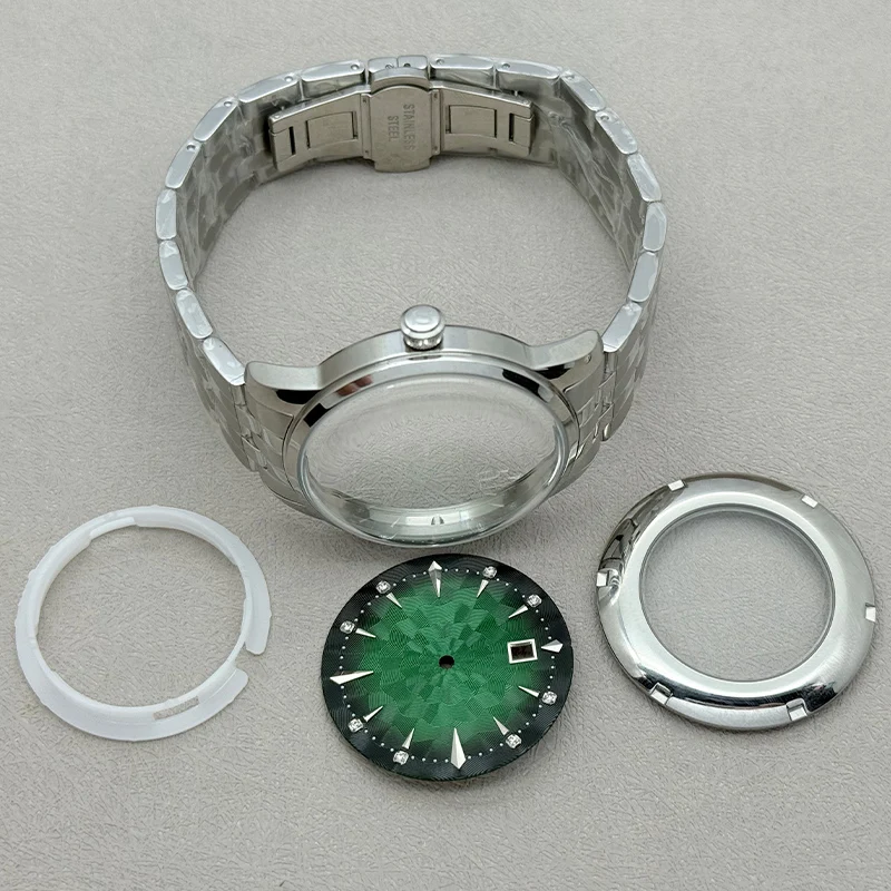 40MM Cocktails Stainless Steel Watch Case Fit NH35 nh36 NH38 Movement 35mm dial Arch Glass Transparent Backcover Silver Case