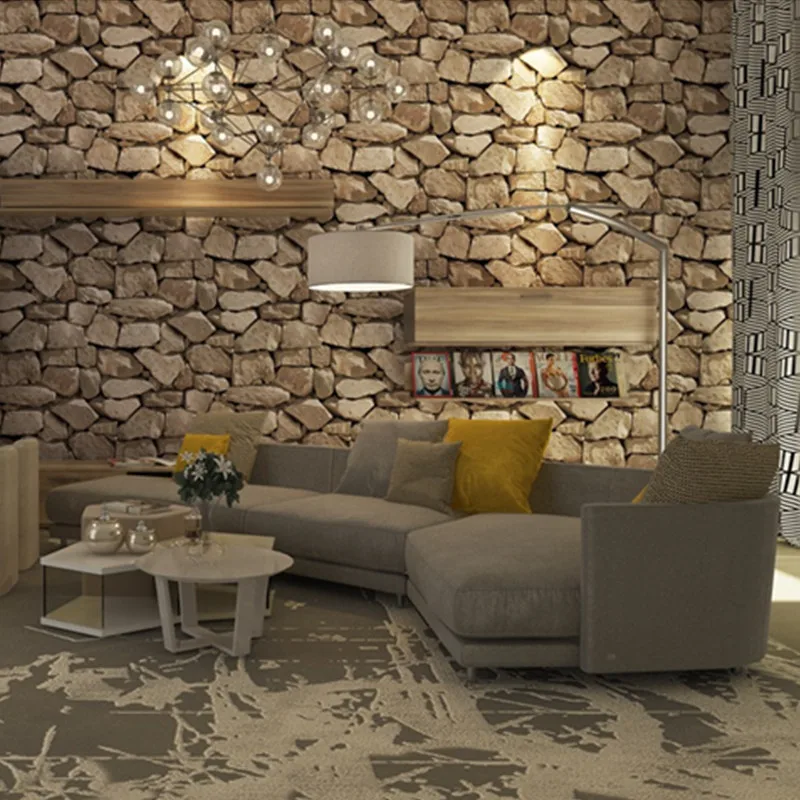 Personality Stone Wallpaper 3D Embossed Rock Brick Wall Paper Living Room Restaurant Cafe Background Wall Covering PVC Wallpaper