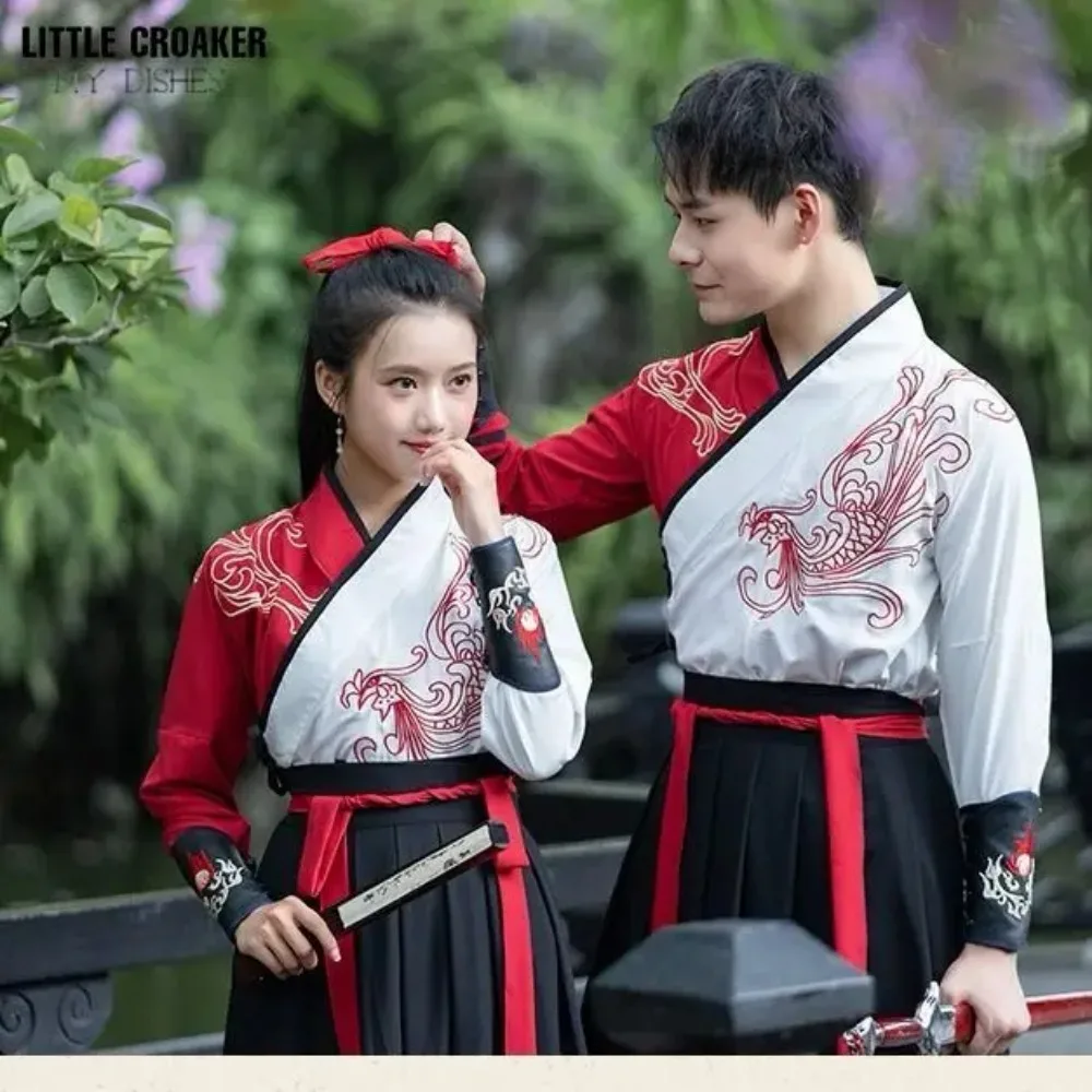 Female Chinese Dress Women\'s Red Black White Patchwork Traditional Dance Costume Embroidery Hanfu Women and Men Stage Outfits