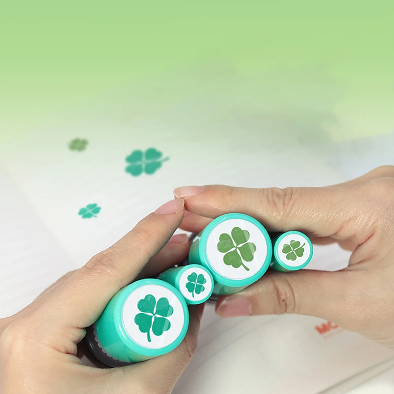 ختم مراجعة المعلم المحمول بأربع أوراق البرسيم لسكرابوكينغ، ختم ديكور زهرة النباتات الخضراء