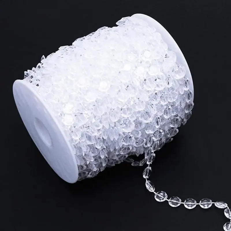 10 متر/30 متر قزحي الألوان مثمنة الاكريليك الخرز ستراند خط سلسلة حفل زفاف الماس كريستال جارلاند الديكورات حجر الراين الستار