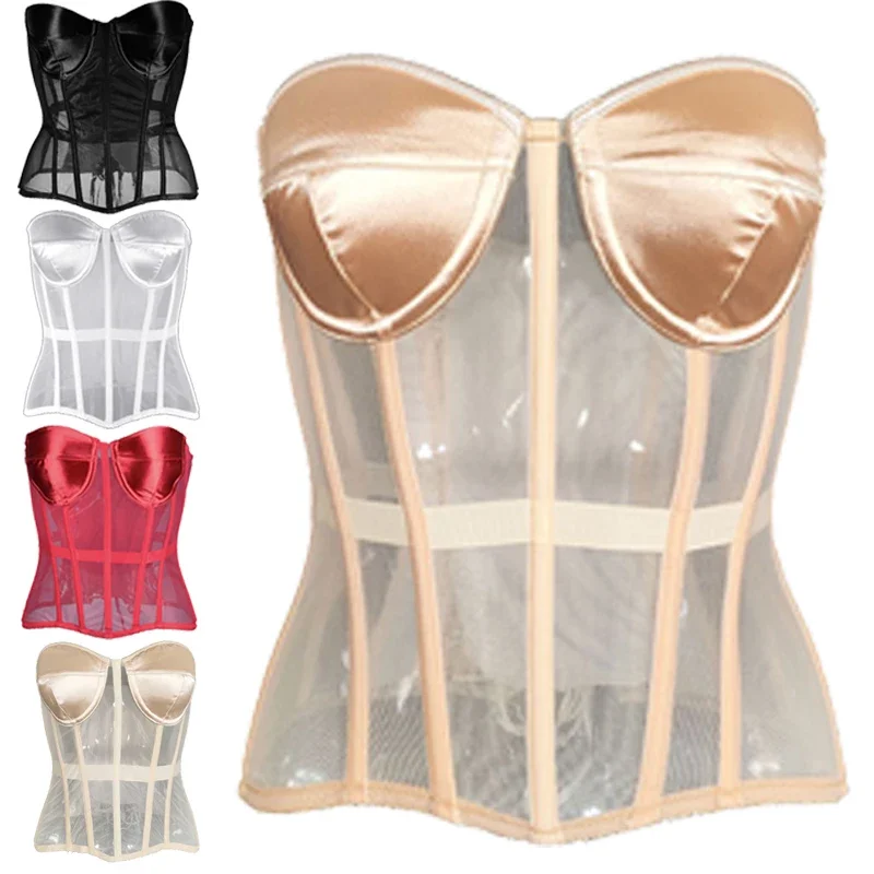 

Sexy Women Black Mesh Corset Goth Vintage Slim Body Belts Streetwear See Through Corset