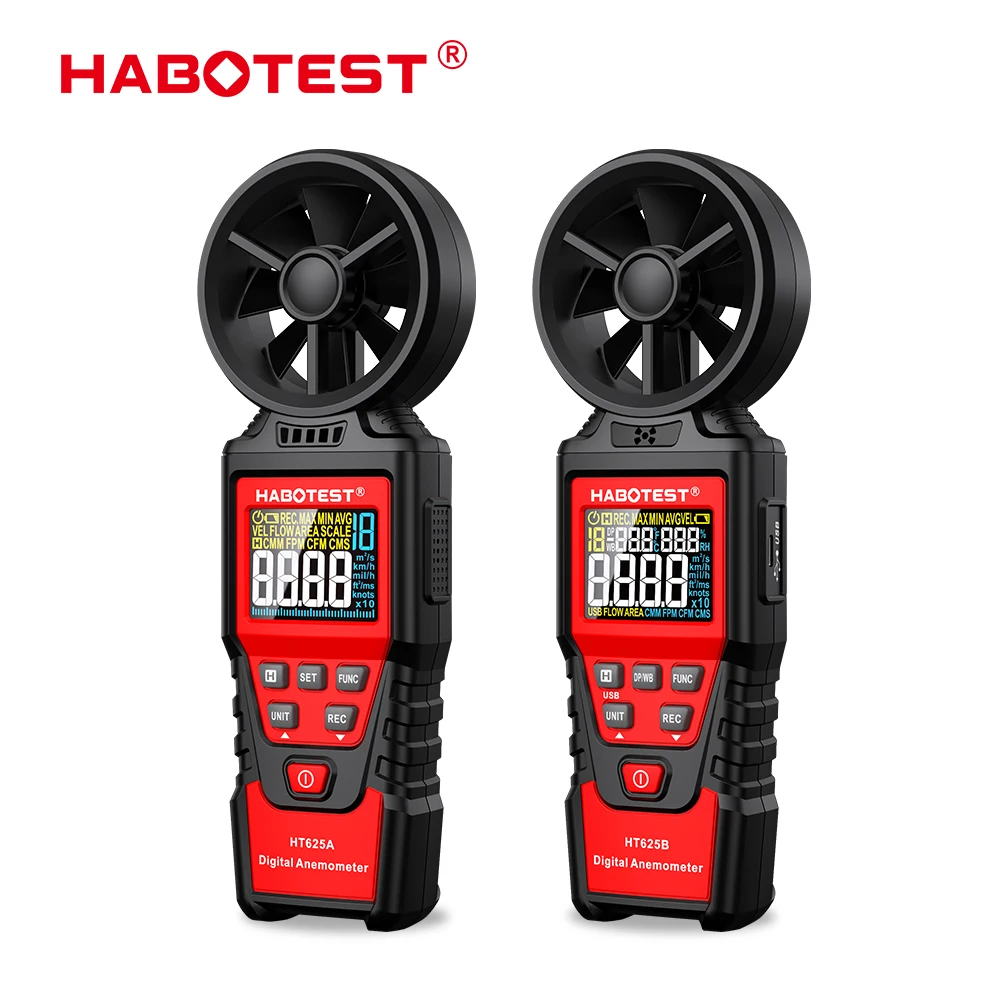 HABOTEST High Precision Anemometer Portable Wind Speed Meter 30m/s Air Volume Gauge Temperature Humidity Meter