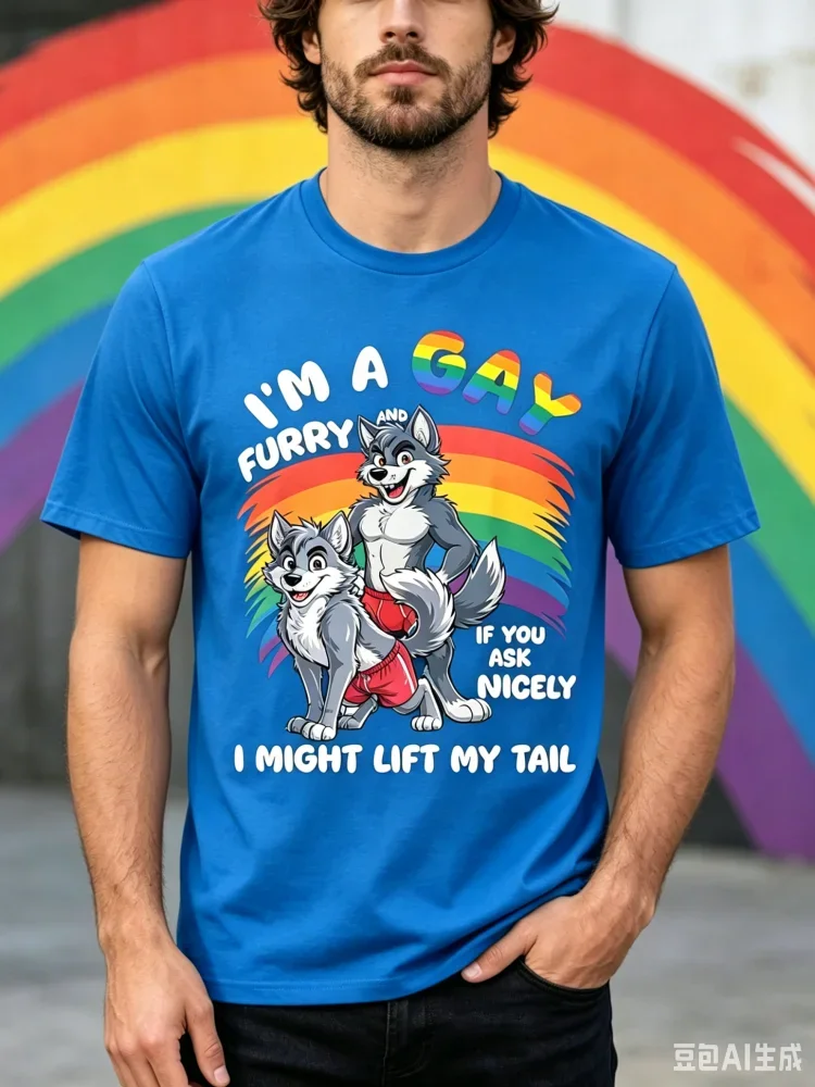 2026 New Fashion Men's Fun Gay Furry Pride Month T-Shirt Rainbow I Am Gay Letter Printed Short Sleeve Tops Trend Man Streetwear