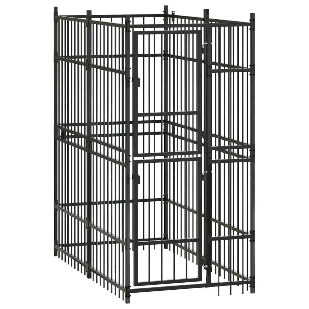 Large Steel Outdoor Dog Kennel - 19.8 ft Safe, Durable Pet Enclosure for Backyard Use