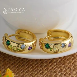 Design Sense Star Geometry Colored Zircon Metal Circular Earrings 2024 Fashion Jewelry Luxury Accessories for Women and Girls