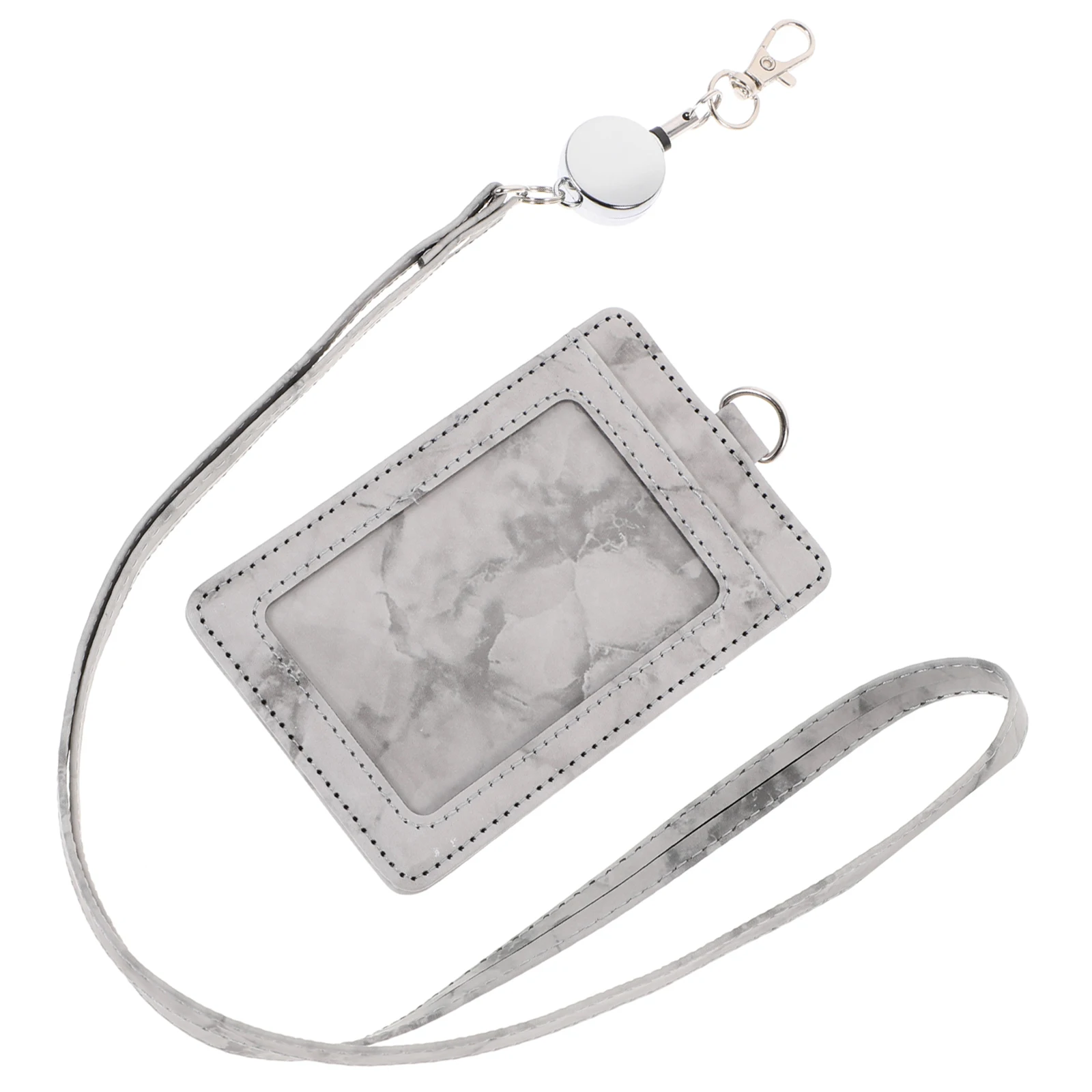 

Marble Pattern ID Holder PU Alloy Material Badge Lanyard Card Cover Work Pass Students Anti Scratch Case School Office