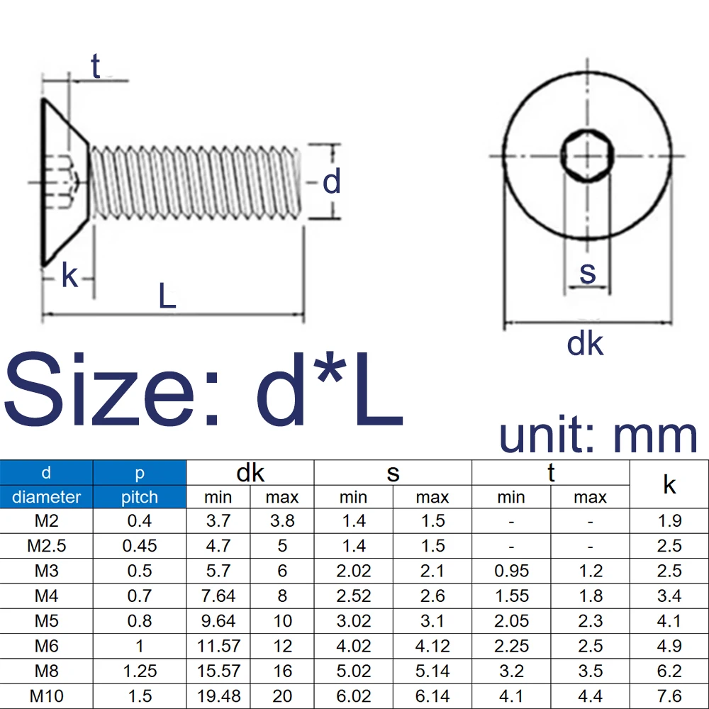 Anti‑Rust TA2 Pure Titanium Hexagon Socket Flat Head Screw M2‑M10 Light‑Weight Fastener Bolt 2/5/10 Pieces