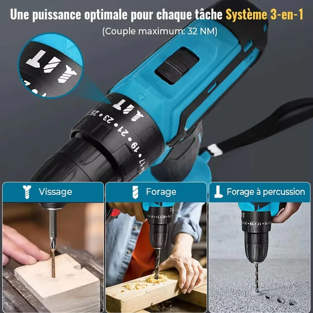 Brushless Electric Impact Drill Power Tools Set Combo Tool Sets Electric Hand Tool Battery Cordless Electrical Drill