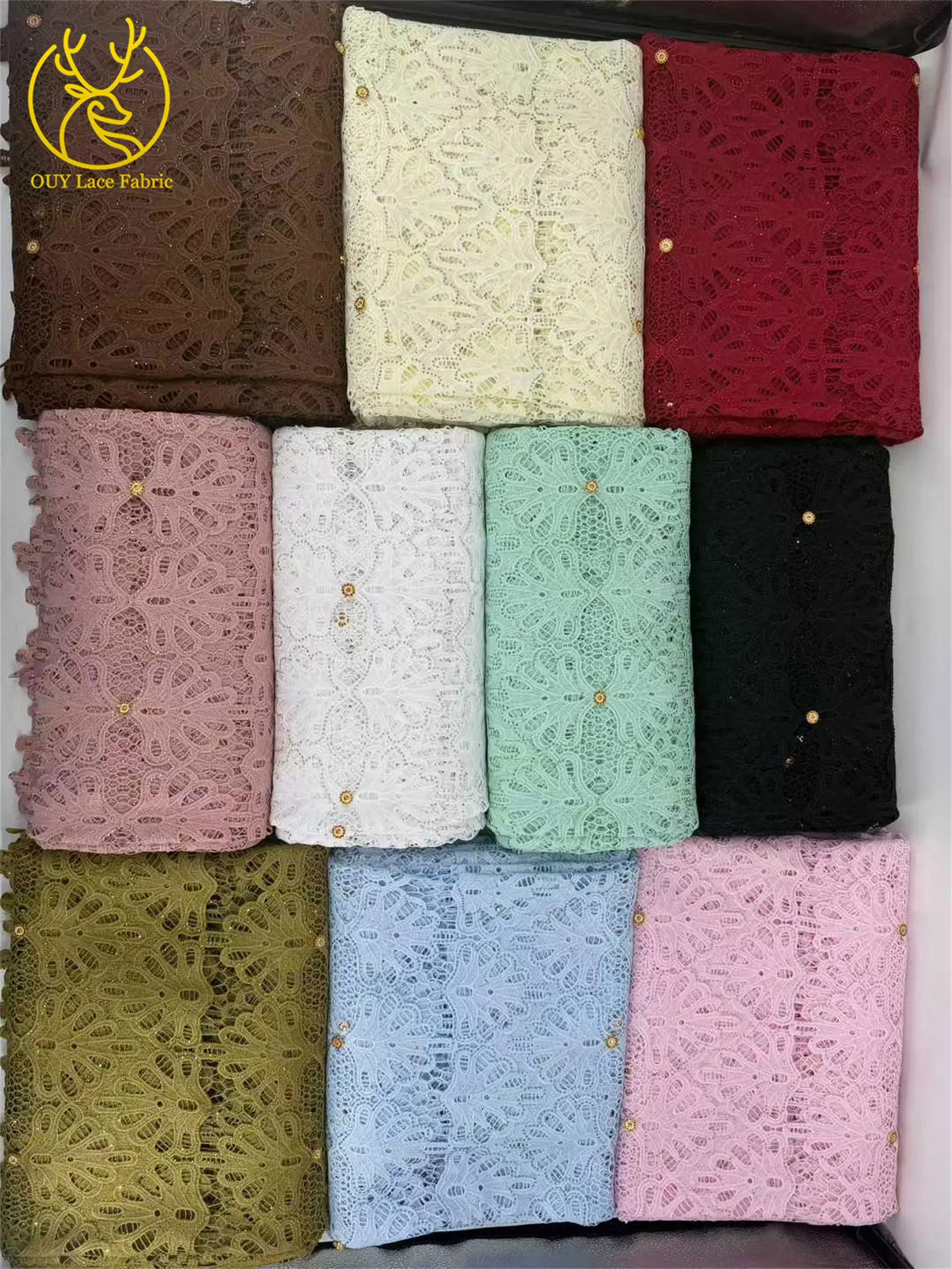 2026 Neuester afrikanischer wasserlöslicher Spitzenstoff, 5 Yards, nigerianischer Steinstoff, geeignet für Damen-Partykleider, Nähmaterial – Detail 3