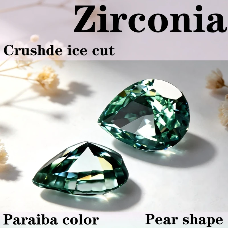 Cubic Zirconia Pear Shape Artificially Zircon Paraiba Color 5A+ Quality CZ 4K Cutting Crushed Ice Cut High Carbon Diamond