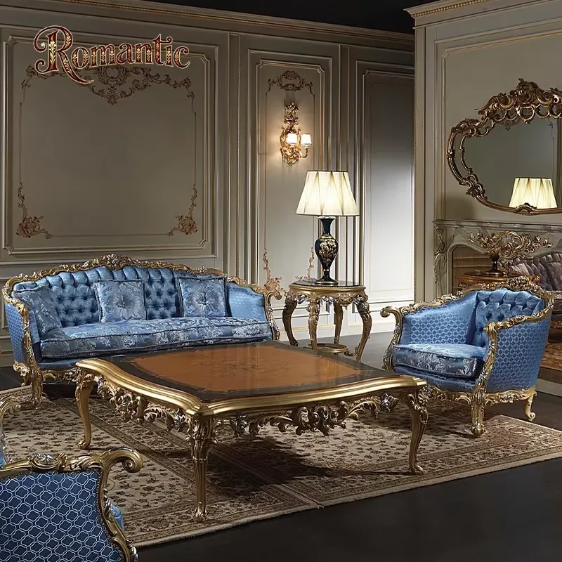 European Royal Fabric Recliner Sofa 3+2+1 Villa Solid Wood Sponge Filled Sofa Cover Set Customizable