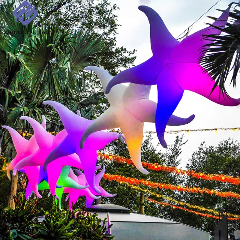 

Ceiling LED inflatable starfish, used for music festival stage decoration, with a diameter of 1.5 and color variations