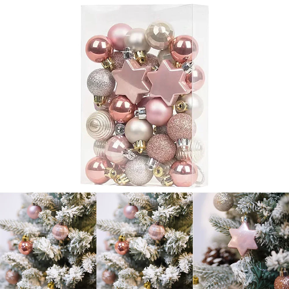 33pcs/set Christmas Balls Christmas Tree Decorations Christmas Tree Ornaments 3cm Light Gold + Pink Christmas Pendant