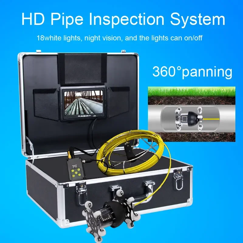 WP70D WIFI  7"Monitor Pipe Inspection Video Camera,1000TVL Drain Sewer Pipeline Industrial Endoscope System 360 degree Rotation