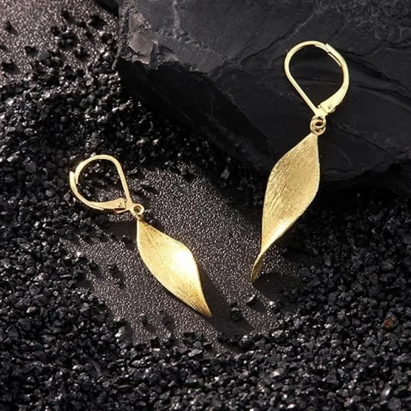Silver Long Dangle Earring for Women Twisted Earrings Hypoallergenic Handmade Leverback Drop Dangle Trendy Jewelry Gift