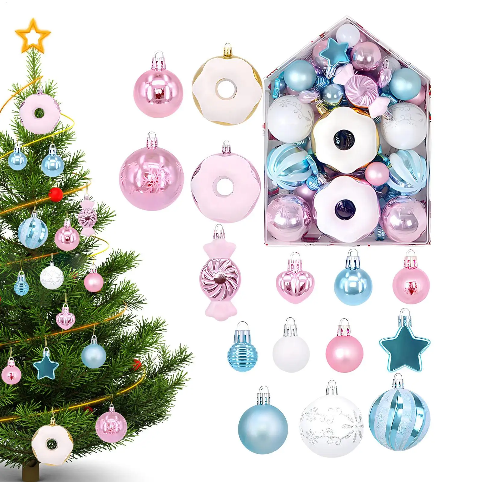 

Рождественский шар, 72 шт., праздничный шарм, подвеска, небьющиеся шаровые украшения для рождественской елки, камин, лестница, банкет, крыльцо