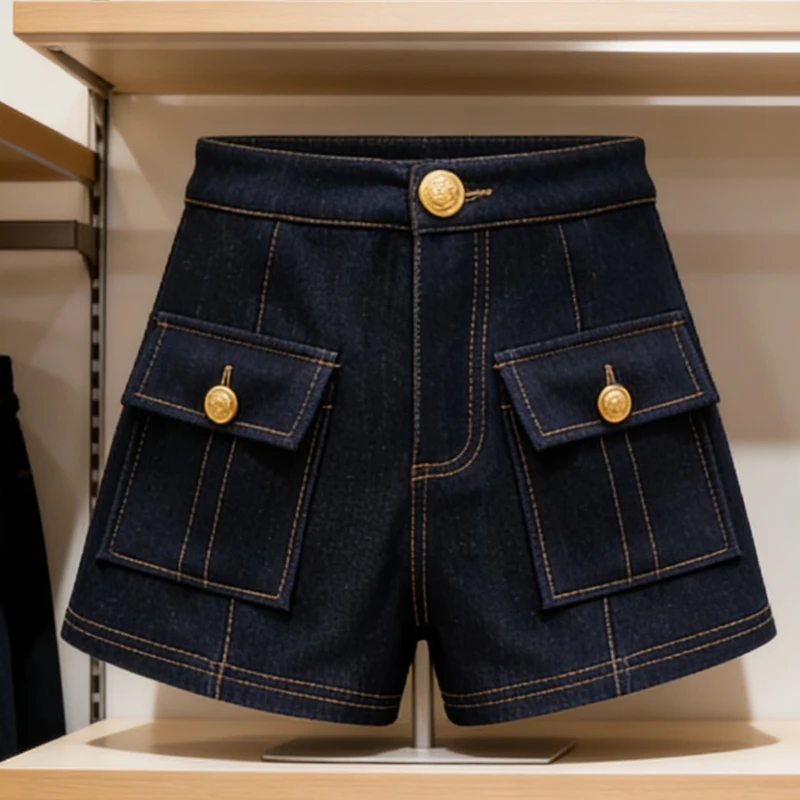Summer American Women's Dark Blue High Waist Denim Shorts 2026 Spring and Summer New Fashion Hip-Hop Goth Casual Slim Shorts