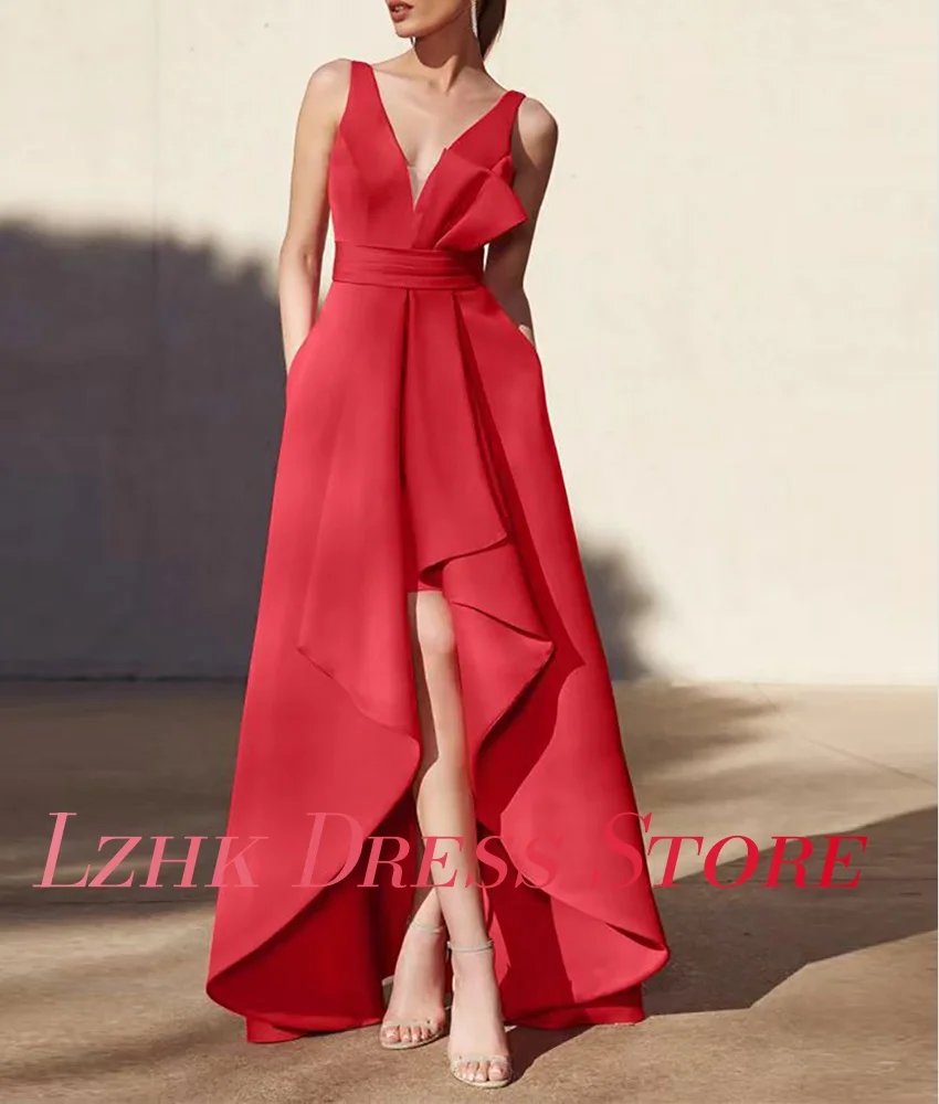 Сексуальное атласное многоярусное вечернее платье трапециевидной формы по индивидуальному заказу, без рукавов, с v-образным вырезом, длиной до пола فساتين سهرة, индивидуальный размер